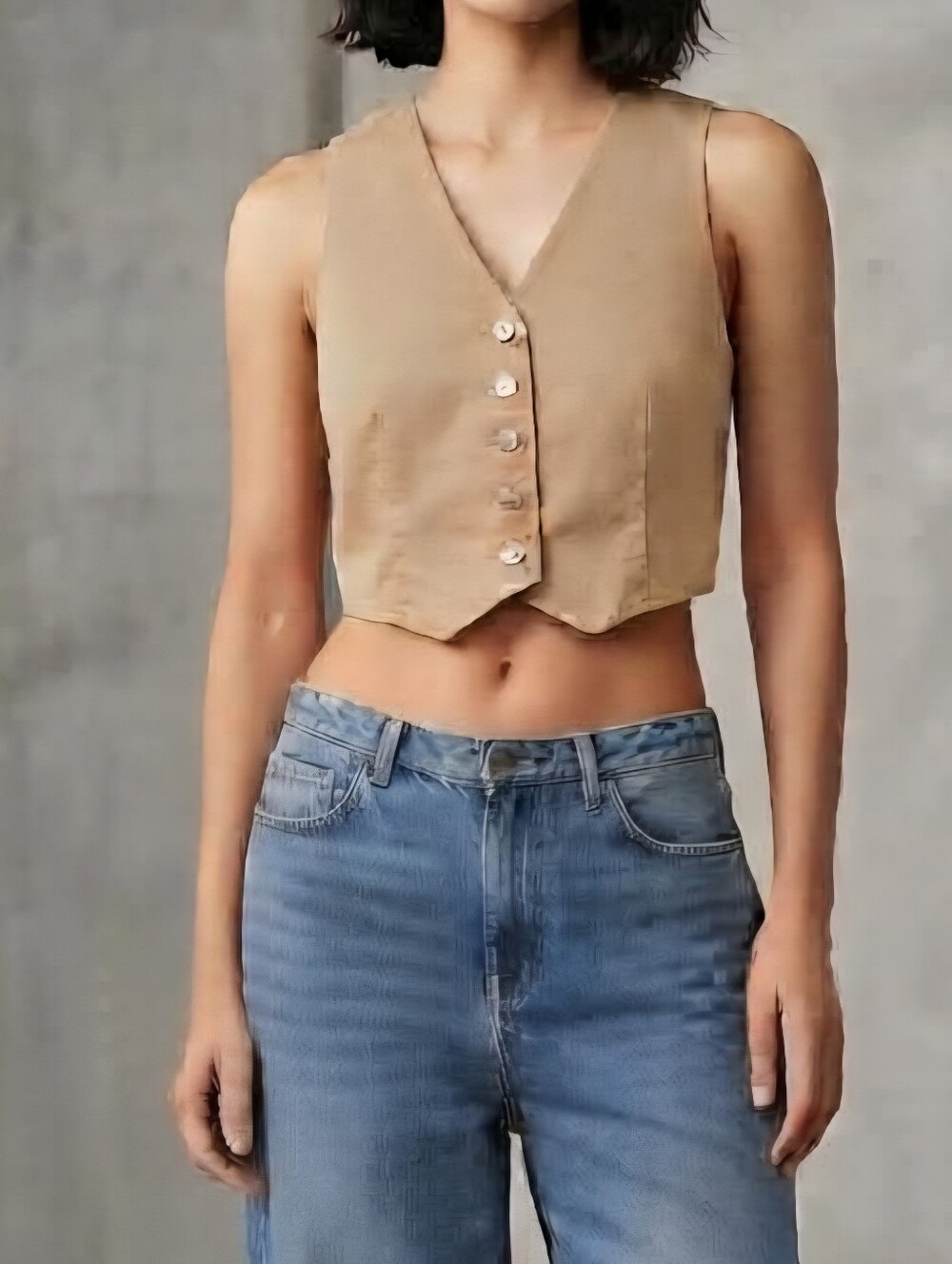 DONNI. Tan Cotton-Blend Cropped Vest